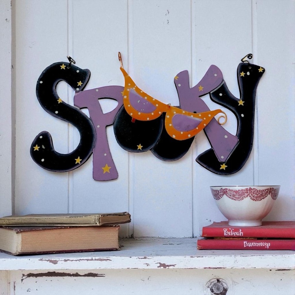 Spooky Halloween Decoration Wall‎ Hanging Witch Glasses Stars Purple Black